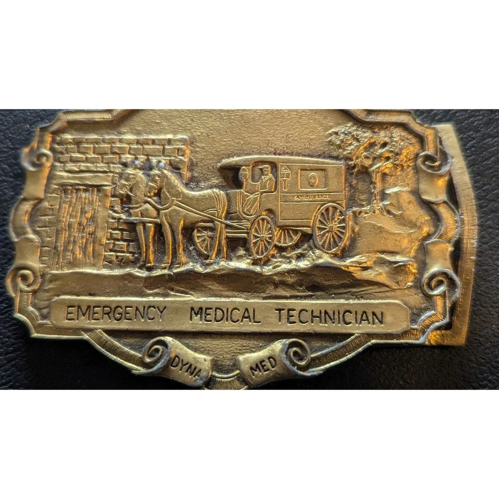 Vintage Emergency Medical Technician EMT‎ Brass Belt Buckle Dyna Med Carlsbad CA